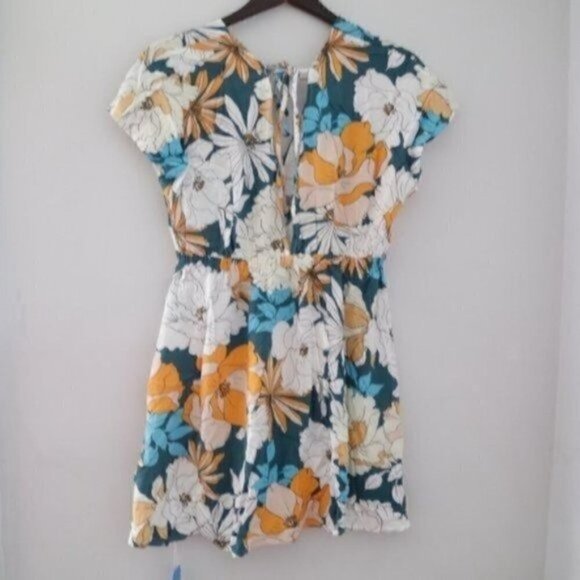 NWT Floral Print Bathing Suit Coverup Mini Dress Size XS Blue White Yellow - Picture 5 of 7